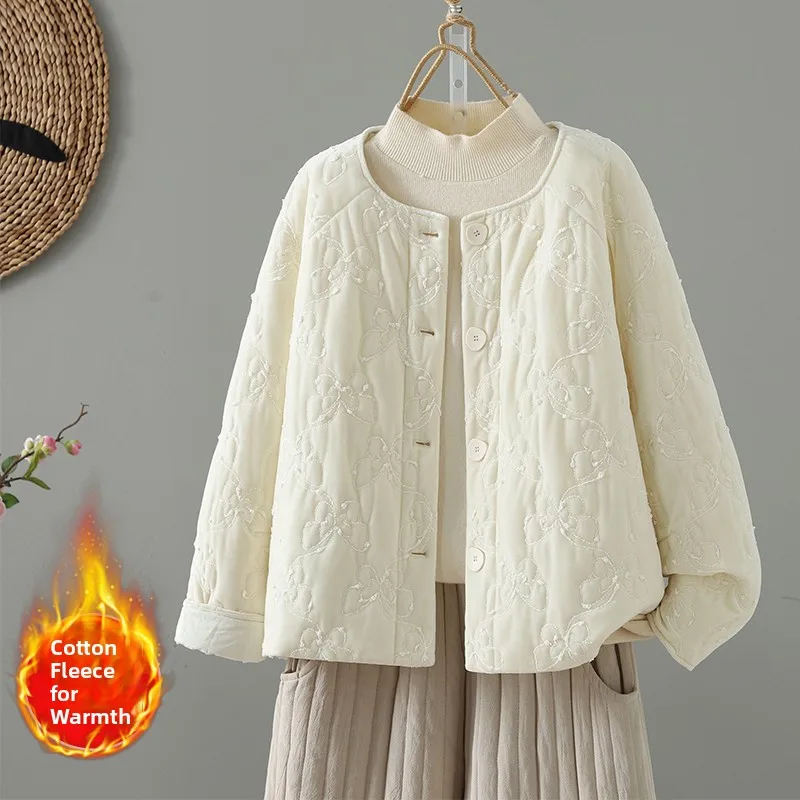 

Winter New Sle Lightweight Warm Velvet Chinese National Sle Coat Single Button Heavy Work Embroidery Cotton Clothes