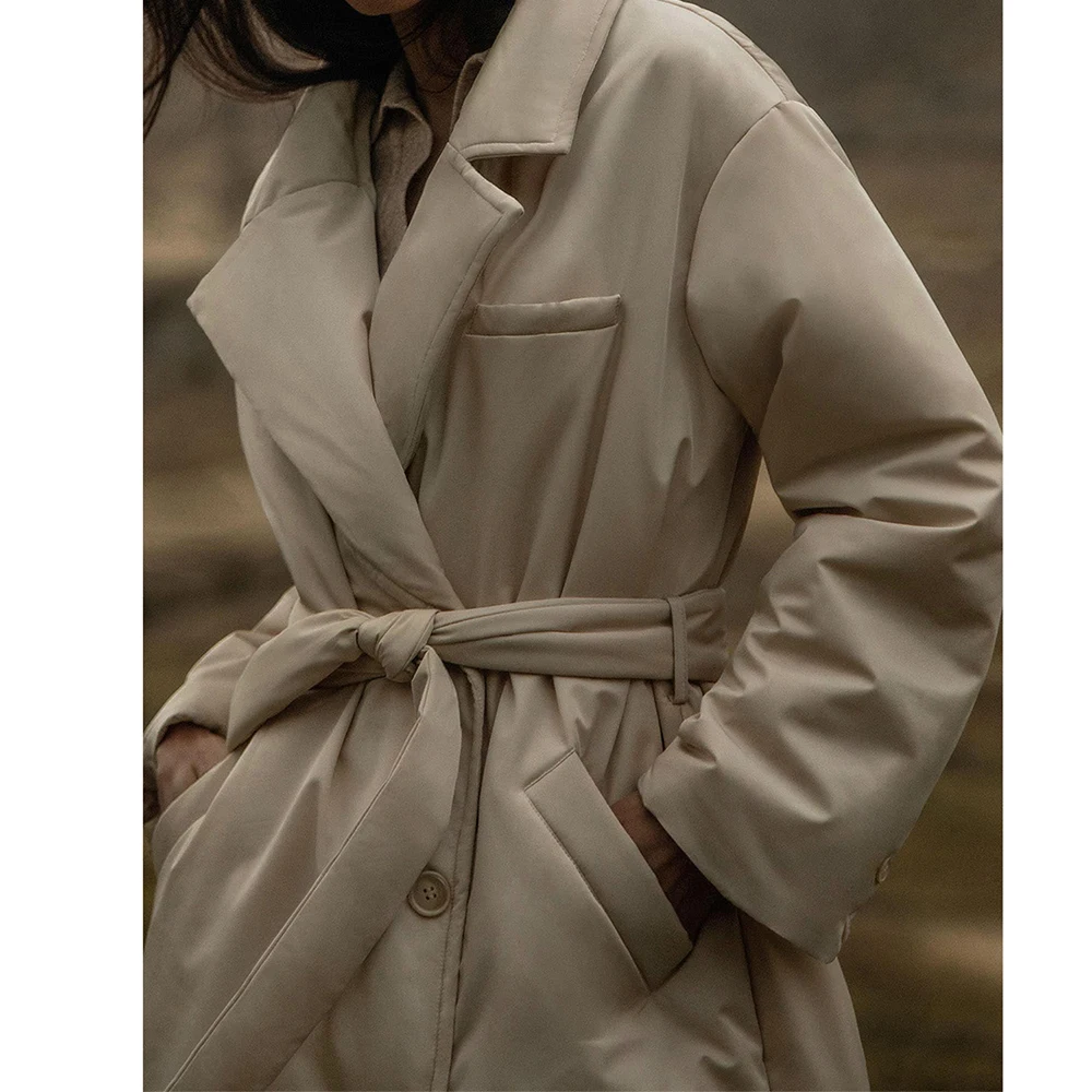 2023 New Women Winter Cotton Down Coat Long Sleeves Turn Down Collar Women Long Coat Casaco Feminino With Belt