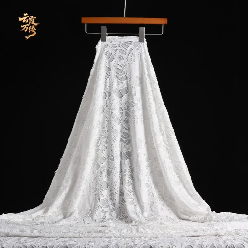 White double-layer open tattered fabric with holes knitted composite fashion coat and skirt designer