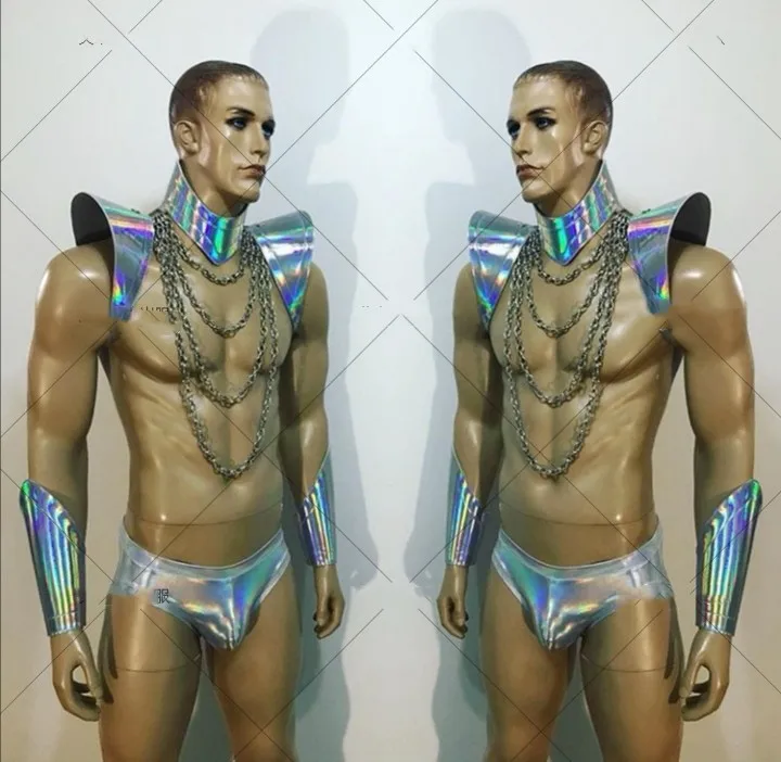 Laser magic color PU leather chain sexy muscle man GOGO atmosphere bar costume