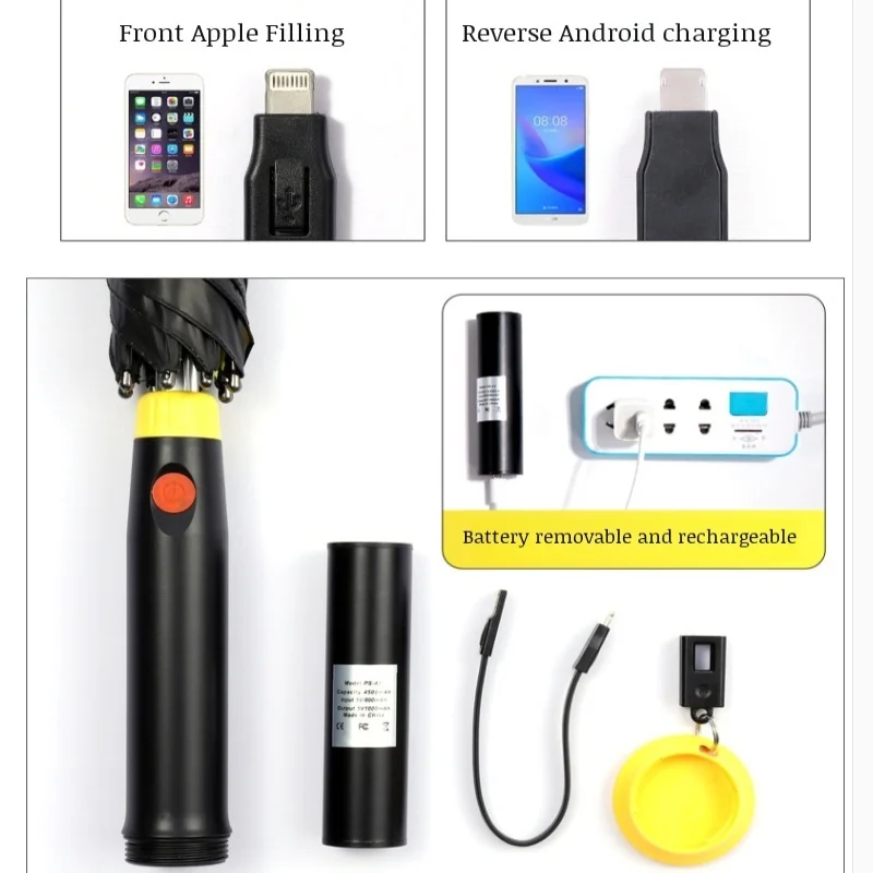 Rain and Sun Dual Purpose Cooling Umbrella with Fan Straight Handle Usb Charging Sunny Umbrella