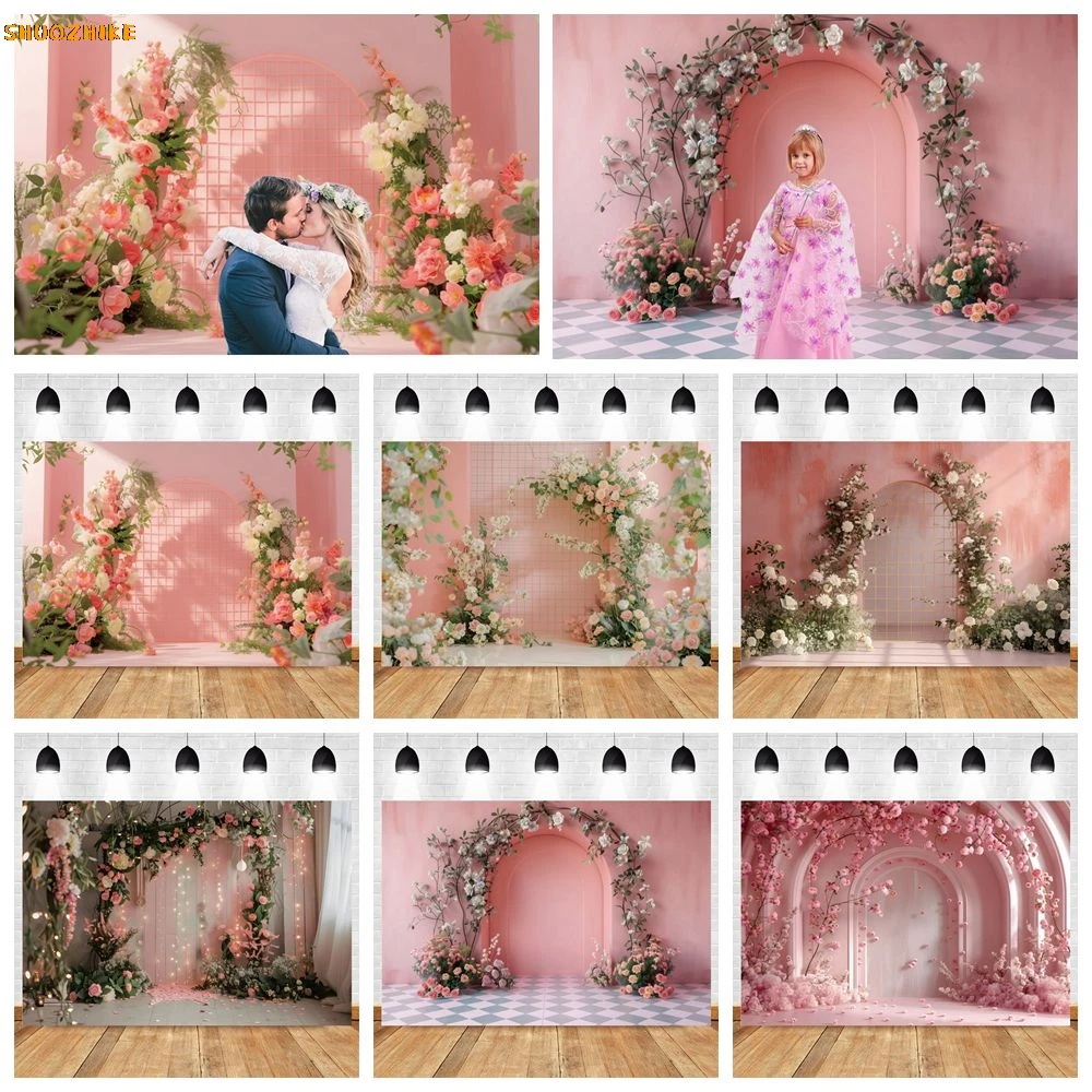 

Pink Flower Arch Vintage Wall Backdrop Girls Birthday Party Wedding Bridal Shower Photography Background Decor Photo Studio Prop