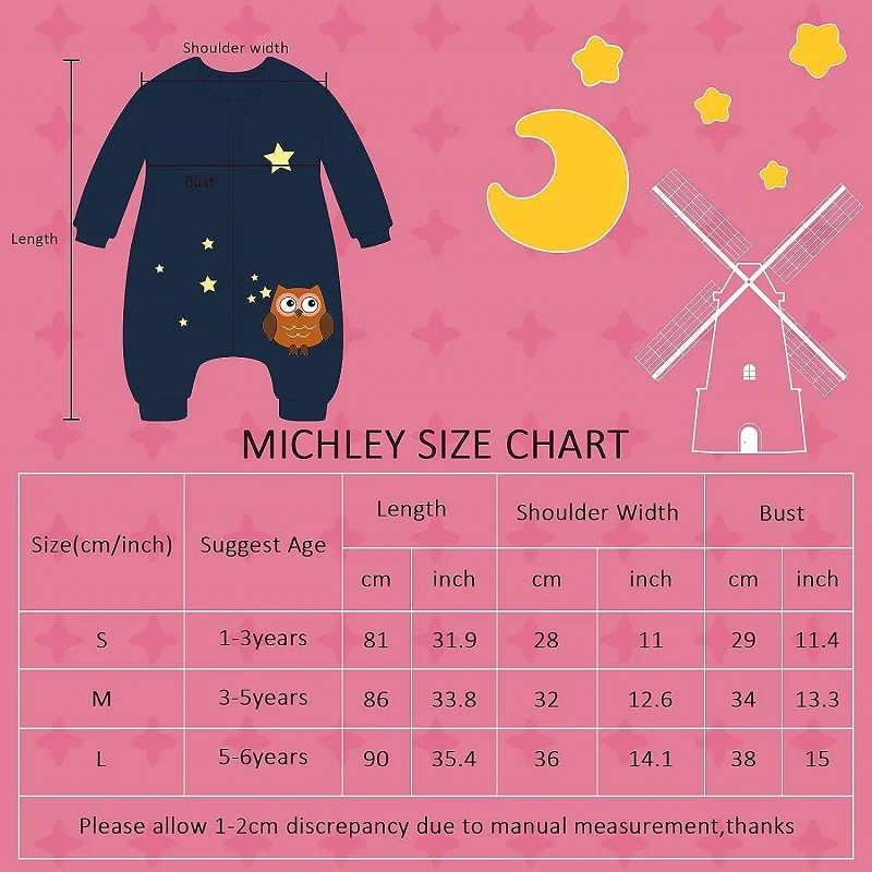 MICHLEY-saco de dormir de dibujos animados de búho de Halloween, ropa de dormir de manga larga, manta usable para niños y niñas de 1 a 6 años