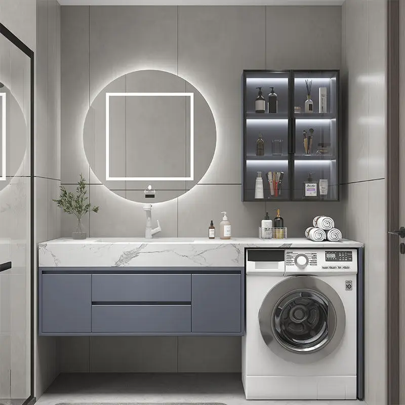 

Balcony integrated washing machine combination cabinet, rock slab solid wood bathroom cabinet, bathroom washstand