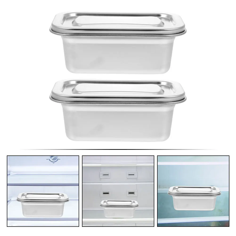 

2Pcs Stainless Steel Refrigerator Storage Container Set Food Sealing Box for Fridge Organization Fresh Keeping Case Lunch Bento