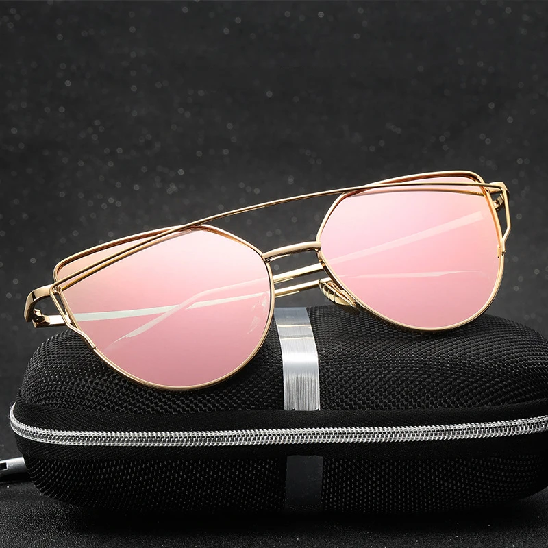 Fashion Vintage Cat Eye Elegant Sunglasses for Women Men Classic Trend Summer Driving Metal UV Protection Pink Lens Sun Glasses