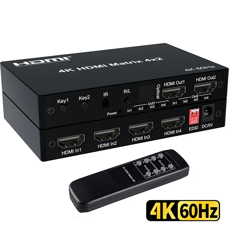 3D HDMI2.0 Version 4K60HZ Resolution HDMI 4X2 Matrix Quad In 2 Out Matrix Video Assignment Switching Distributor HDMI