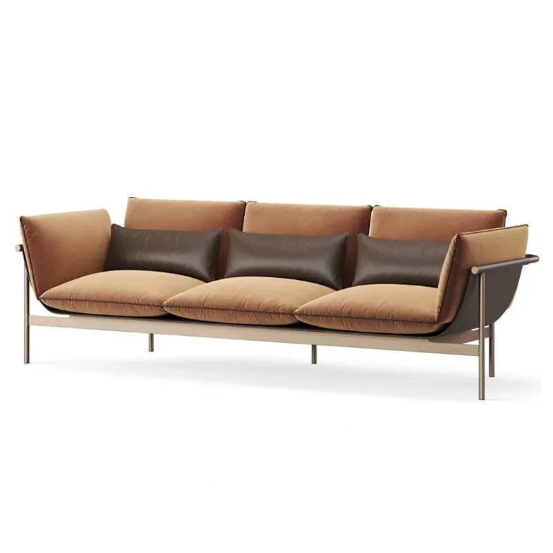 

Fabric sofa modern living room high-end light luxury saddle leather leisure chair