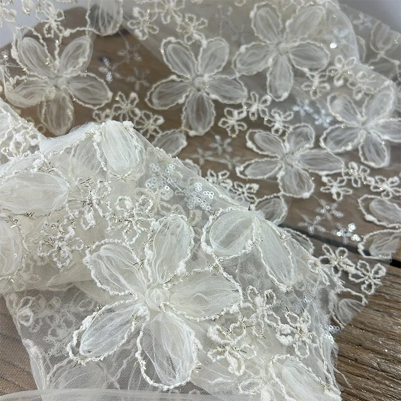 創造性あふれる3d刺繍レース生地、スパンコール付きメッシュチュール、多用途に使える特別な手芸用レースネット生地。diyの衣料品デザインや裁縫に最適。