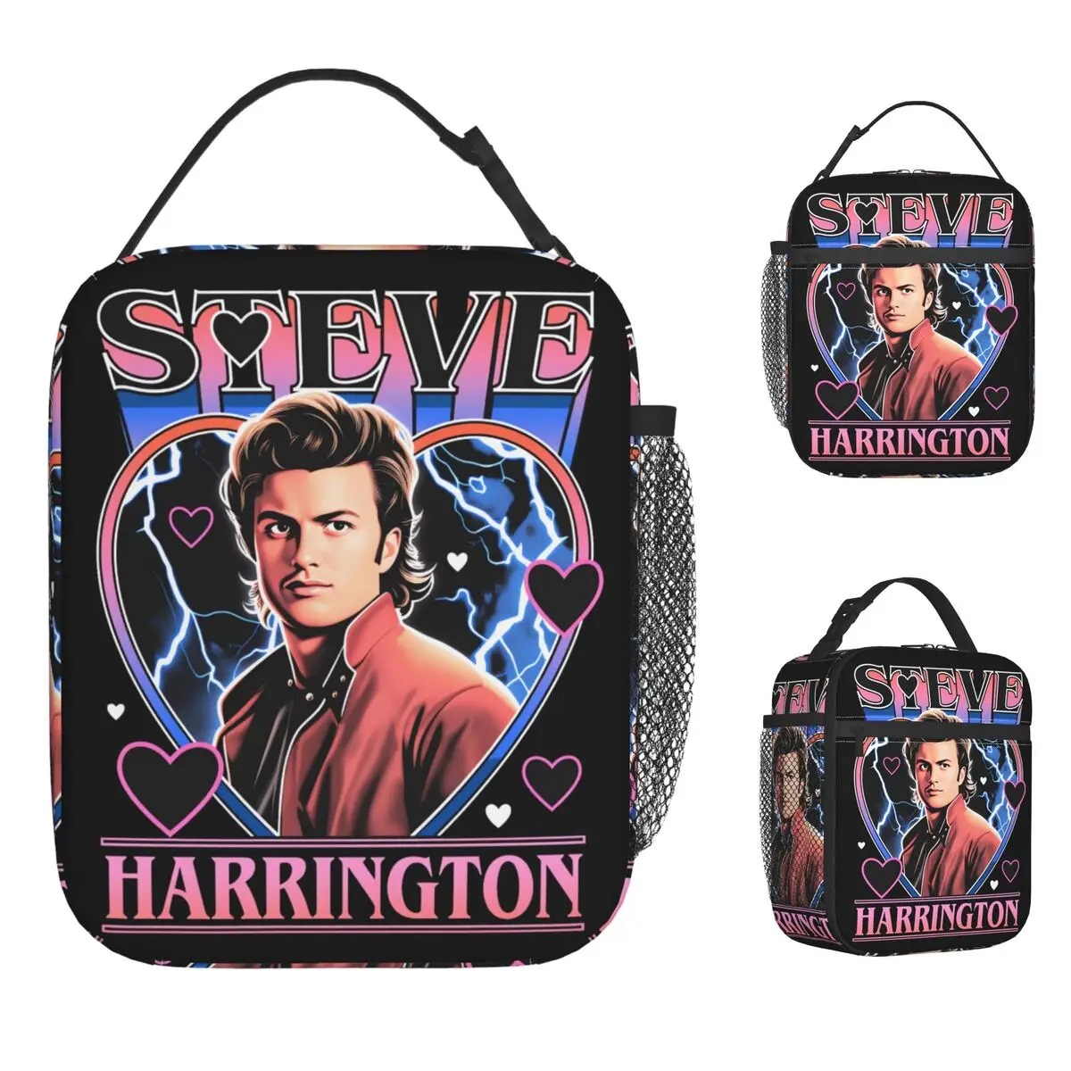 

Steve Harrington Lunch Bag Cute Lunch Box For Men Travel Portable Zipper Cooler Bag Oxford Graphic Design Thermal Tote Handbags