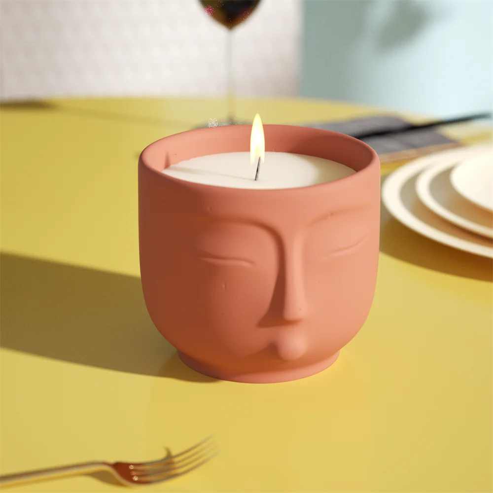 Hazy Human Face Candle Jar Silicone Mold For Jesmonite Handmade Concrete Multi-functional Storage Jar Home Decor