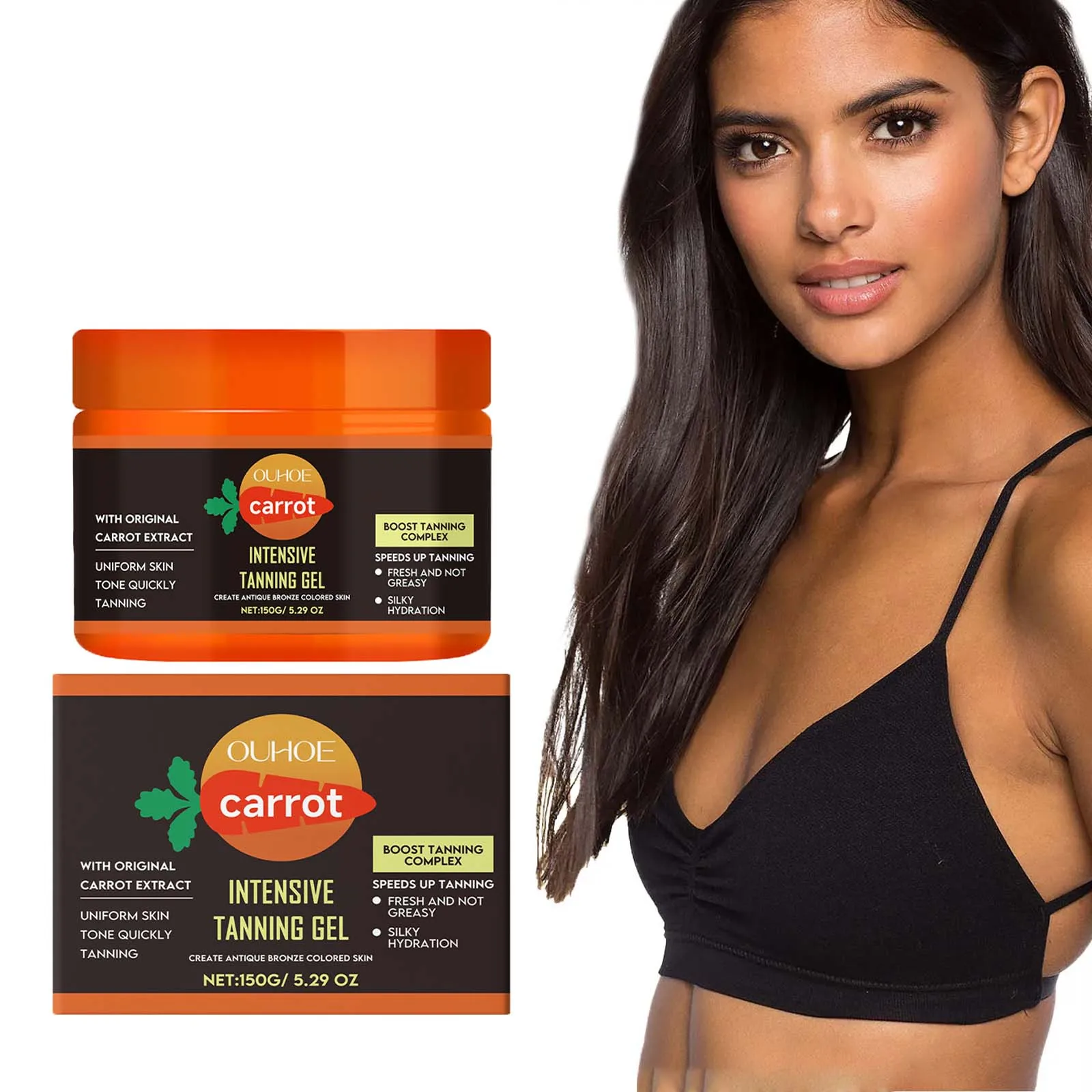 

Carrot Tanning Gel Hydrating Lightweight Fast Absorbing Bronzing Gel Moisturizing Natural Sunless Tan Enhancer for Face & Body