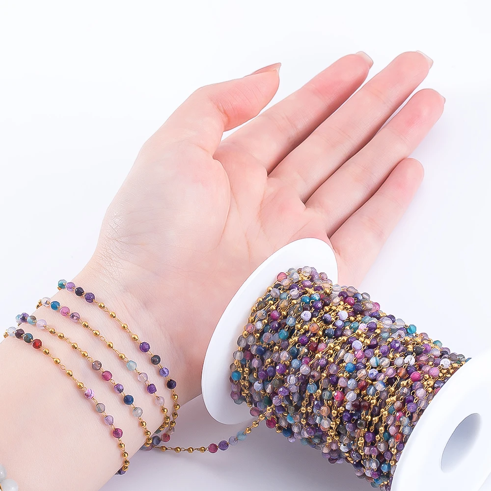 0.5M 1M Stainless Steel Colored Transparent Crystal Beaded Chain for DIY Necklace Bracelet Body Chain Colthing Jewelry Making view 3