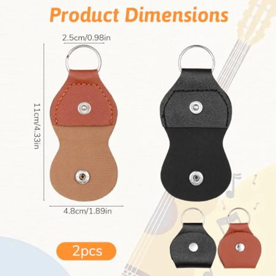 Guitar Pick Holder Keychain for Musicians: 4 pcs Storage Case Bag, Black and Brown Leatherette, Compact Portable Pick Organizer