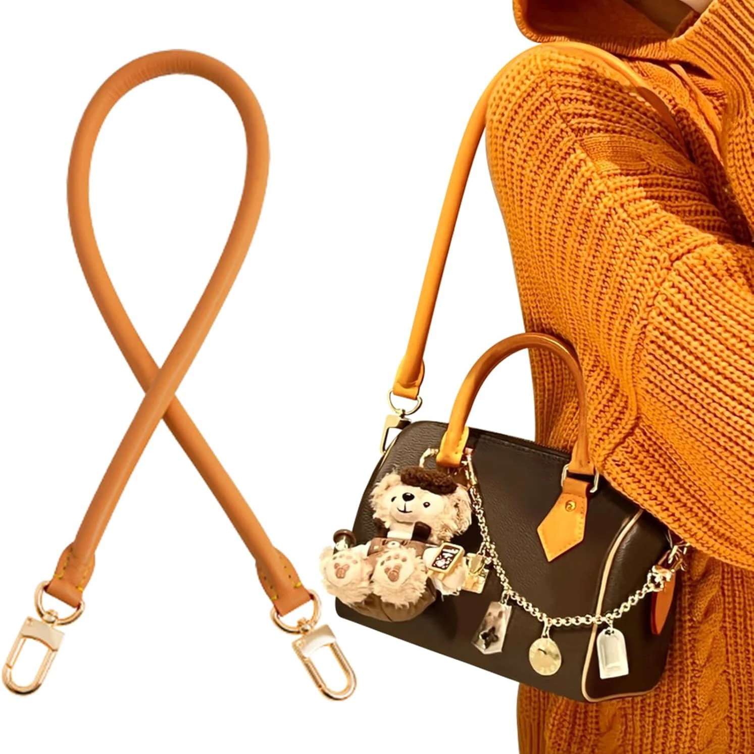 70cm 100% Genuine Vachetta Leather Shoulder Short Strap Replacement Fit for Graceful Damier Speedy25 30 35 Bag