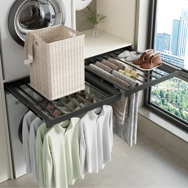 Retractable Drying Rack Pull-out Adjustable Clothes Horse Space Saving Clothes Hanger Balcony Invisible Storage Laundry Racks