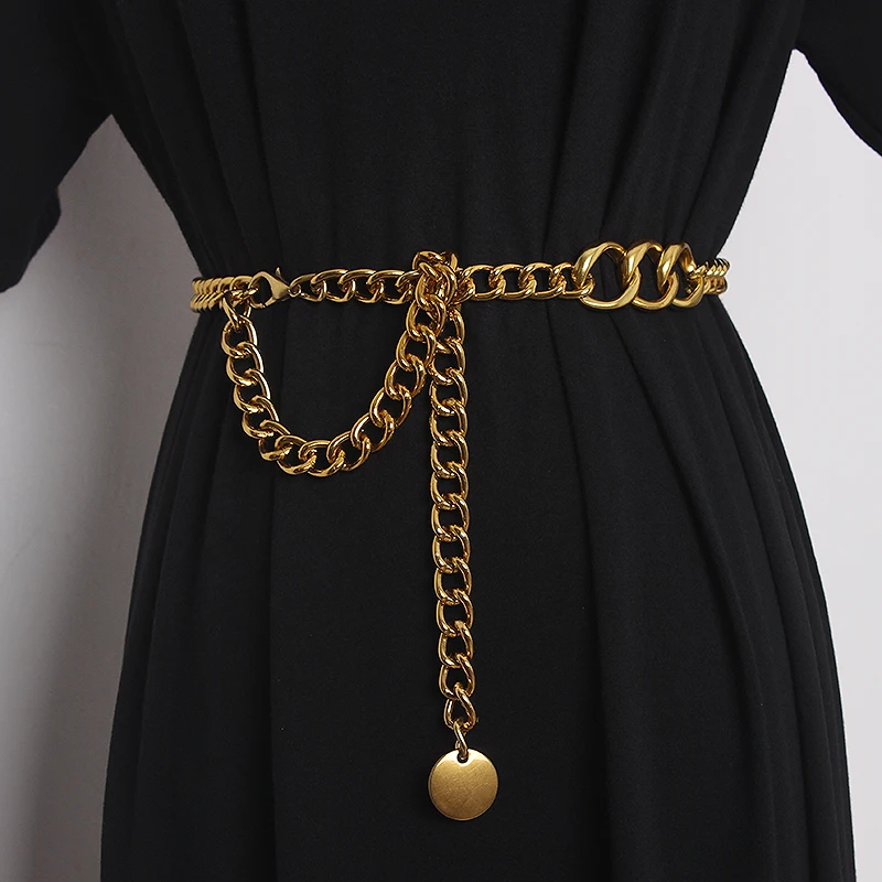 

HIgh Quality Heavy Metal Alloy Women Long Waist Chain Wide Chain Waistband Vintage Dress Shirt Corset Waist Belt Accessories