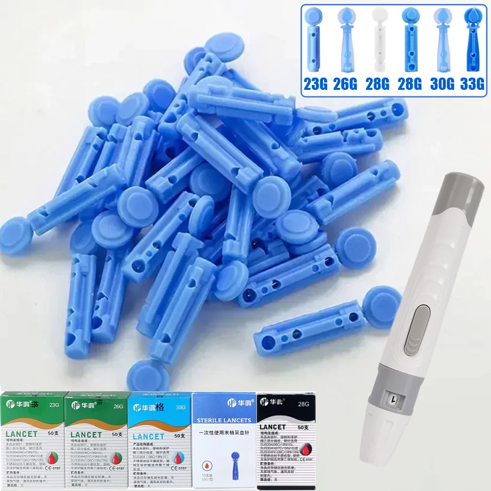 100pcs 23/26/28/30/33G Lancet for Diabetics Blood Collect Pen Adjustable Depth Blood Sampling Glucose Test Pen Lancing Device