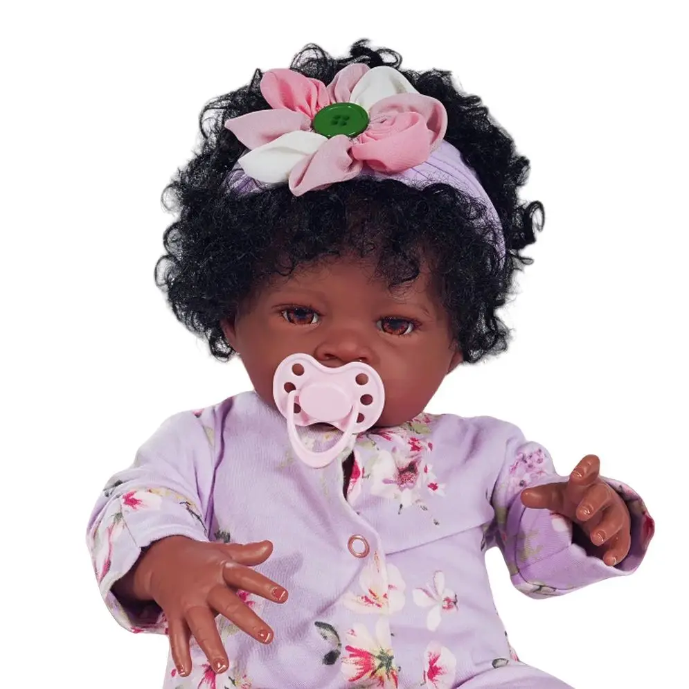 Risbecko Muñeca Reborn Negra Realista de 20 Pulgadas - Muñeca Corporal de Tela Suave Afroamericana - Regalo de Cumpleaños/Regalo de Navidad
