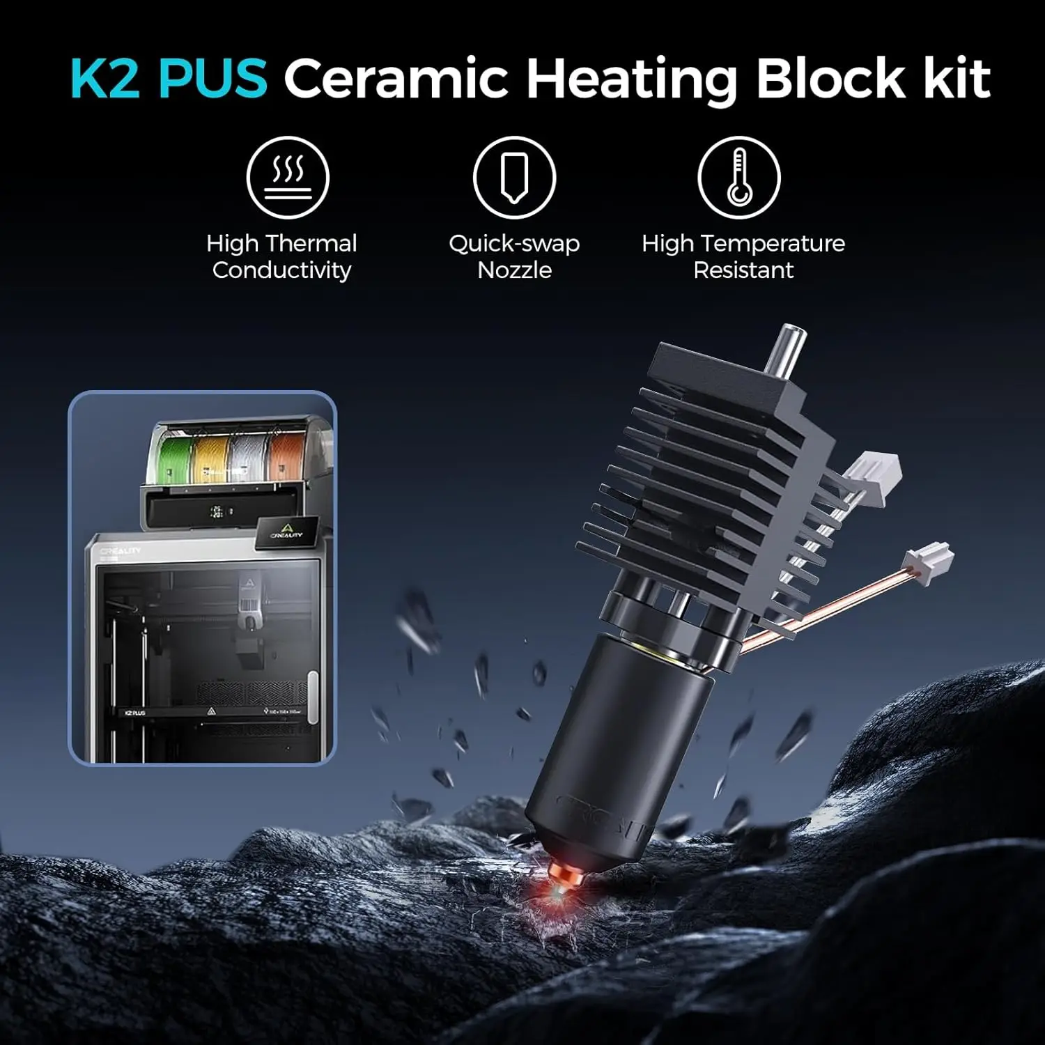 Creality Official K2/K2 Pro/K2 Plus Ceramic Heating Block Hotend Kit, High Flow Hotend Kit with Tool, 350°C High Temperature Res