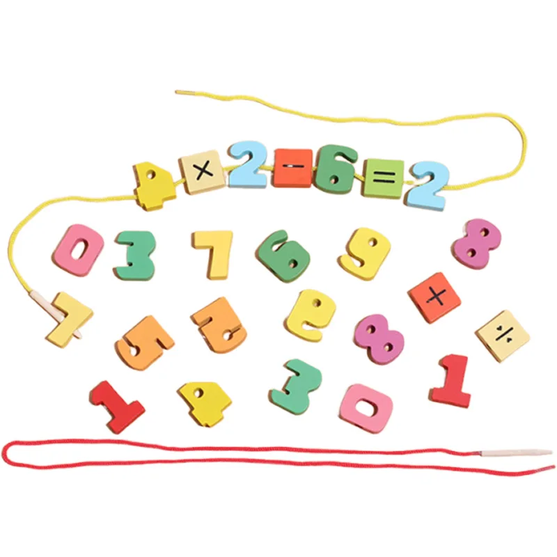 26 szt. Drewniane Koraliki Zabawki Cyfry DIY Nawlekanie Nici Drewniane Koraliki Zabawka Montessori Gry Edukacyjne dla Dzieci Prezenty TMZ