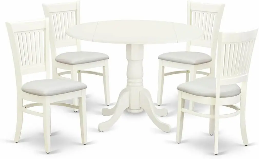 

Furniture Dublin 5 Piece Set for 4 includes a Round Table with Dropleaf and 4 Linen Fabric Kitchen Dining Chairs, 42x42 Inch