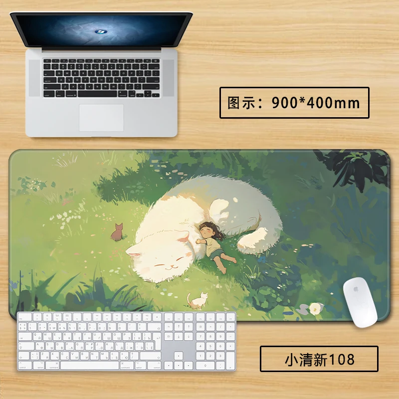 Tapete de mouse estético verde – Tapete de mesa fofo XXL para meninas, superfície de teclado antiderrapante para escritório e casa, design pastel calmante