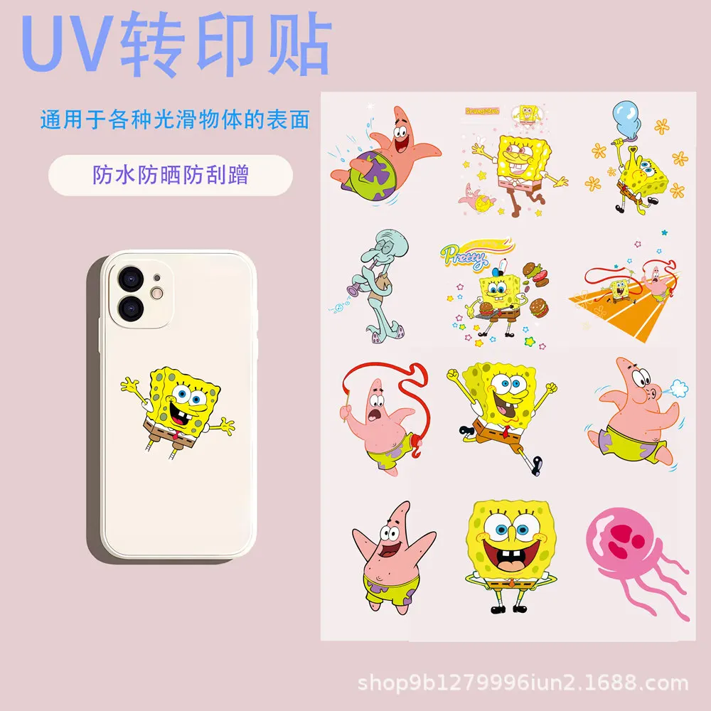 

kawaii Cute SpongeBob SquarePants Crystal Stickers DIY Glass Cup Stationery Decorative Stickers Tear off and Stick Crystal Label