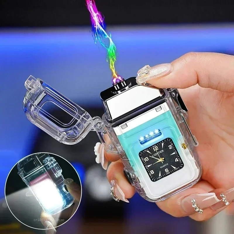 New Waterproof Watch Lighter Windproof USB Plasma Rechargeable Lighter Outdoor Portable Cigarette Lighter Men's Watch Gift view 2
