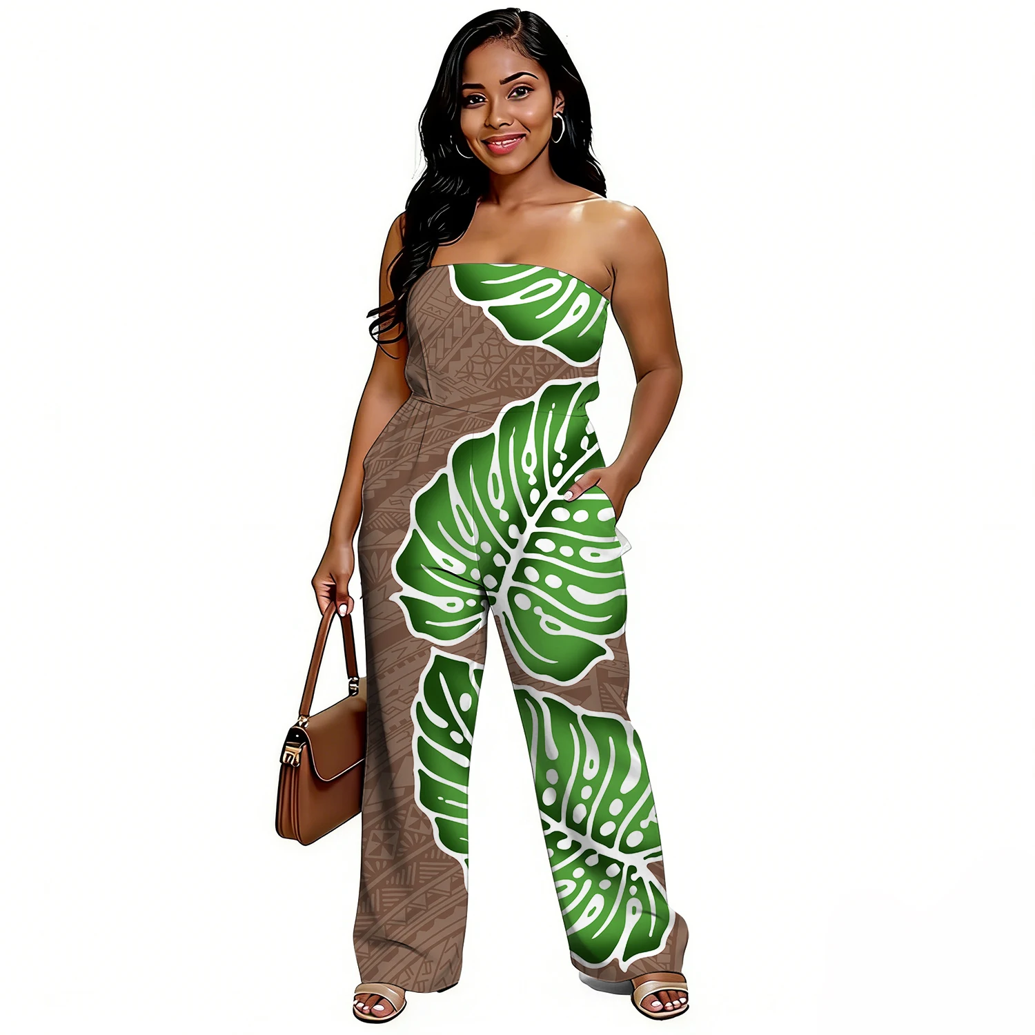 New Polynesian Customizable Pattern Printed Summer Sexy Strapless One-Piece Dress With A Fitted Waist And Pocket Design