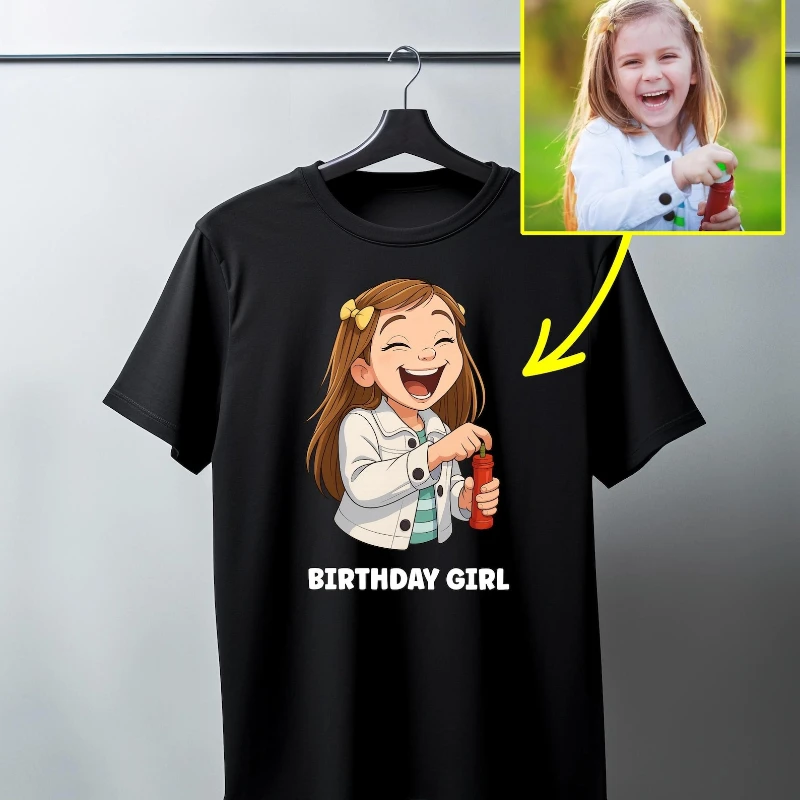Kids Personalized Anime Portrait T Shirt with Custom Text Cartoon Style Family Drawing TShirt Gift for Mom Dad From Photo Custom