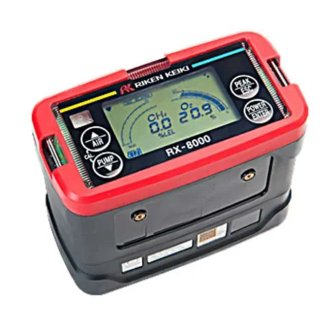 Riken Keiki GX-8000 O2 detector, LEL detector Multi-gas detector .5 ranges Combustibles include 100vol%/100% LEL, O2, H2S & C