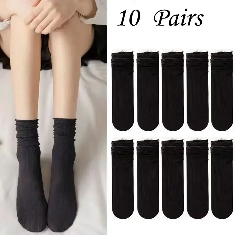 10 Paar Kawaii Damen-Socken aus Eisseide – mittlere Röhre, einfarbig, gestapelter Stil, atmungsaktive und weiche Freizeitsocken – Detail 7