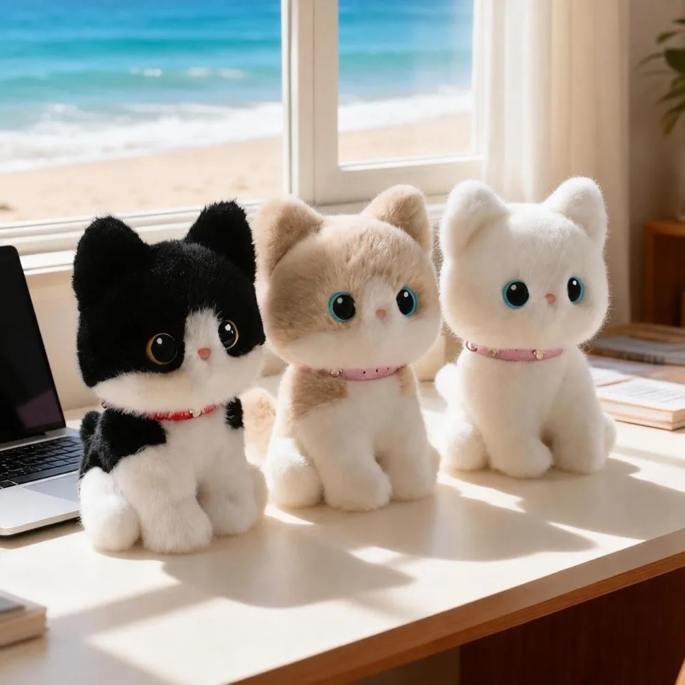New Sitting Pose Cat Plush Toys Soft Fluffy Cartoon Pet Cat Dolls 20cm Family Accompany Toys Gifts