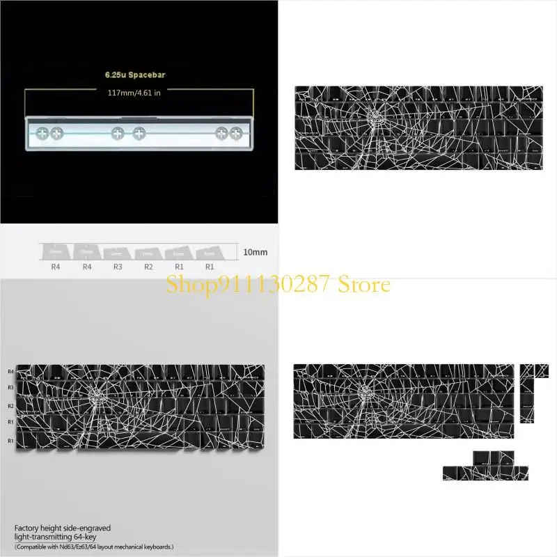 

J1HC 64/74Key Spiders Web Side Print Translucents Keycaps Original Profile for 61/64/68