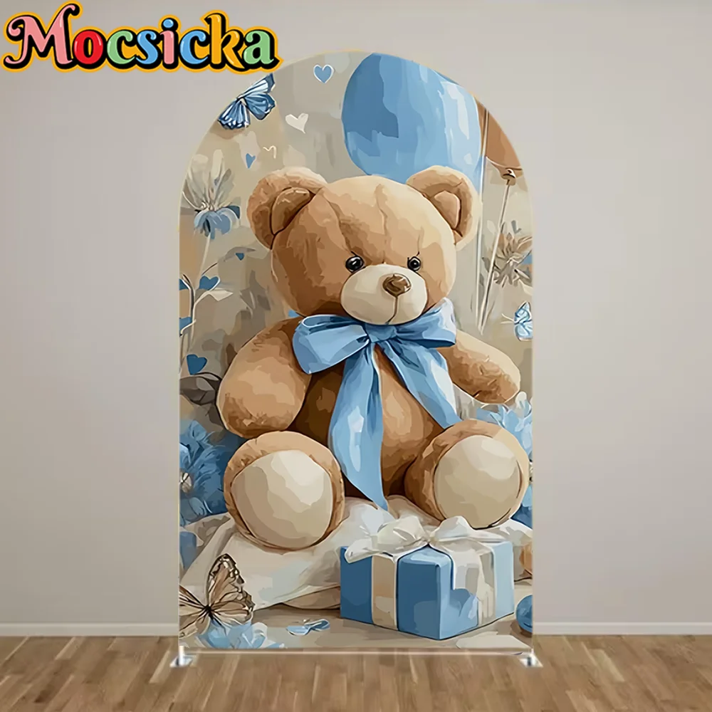 

Bear Theme Birthday Party Arch Cover Backdrop Baby Shower Kids Birthday Decoration Stretch Fabric Customize Arched Background