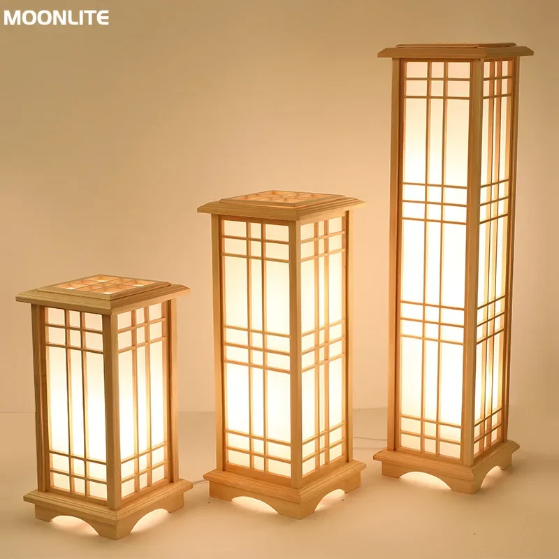 Tatami LED Wooden Floor Lamp Stand Lighting Creative Through-Carved Floor Lamp Simple Stand Light Fixture  Floor Lights