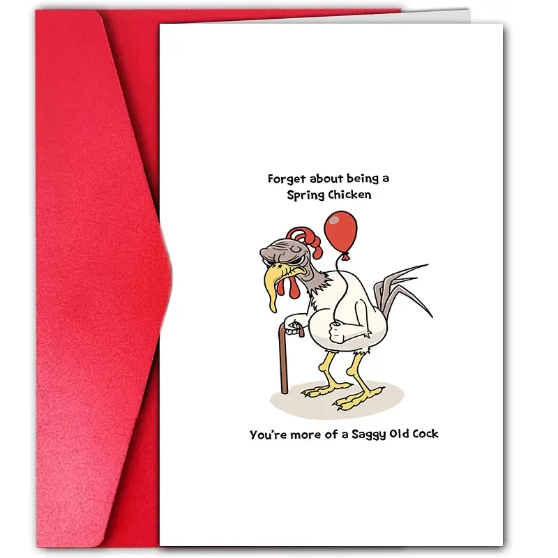 1pc, Fun cards, fun adult birthday cards for him, a chicken on crutches and balloons.