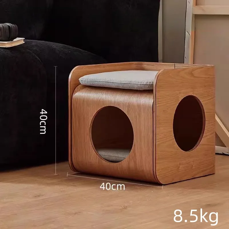 Table d'appoint décorative polyvalente en bois naturel pour chats, meubles pour animaux de compagnie, maison de diversification, condo, table de chevet, chaton, 2 en 1