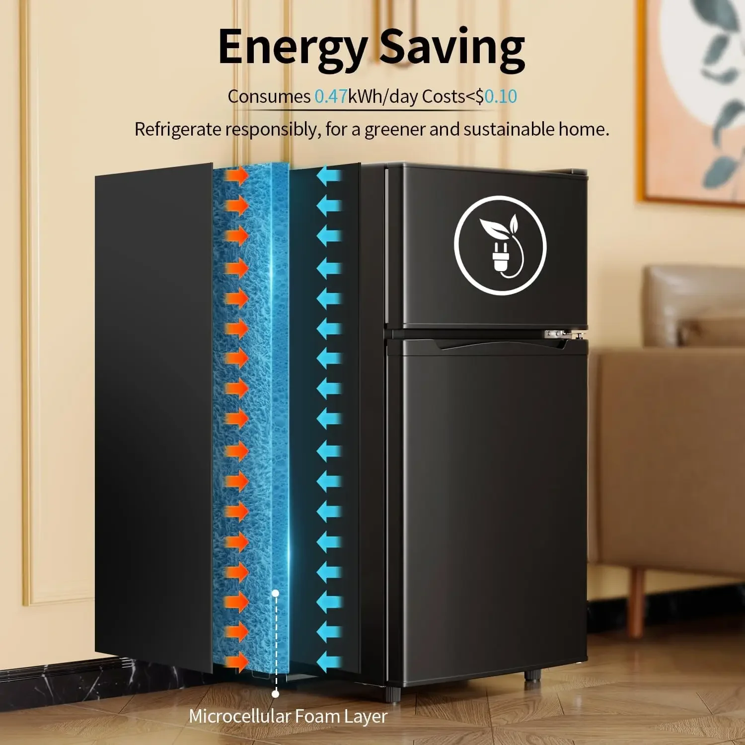 Mini geladeira de 3,4 pés cúbicos para dormitório de escritório, geladeira pequena de 2 portas, mini geladeira compacta com termostato ajustável