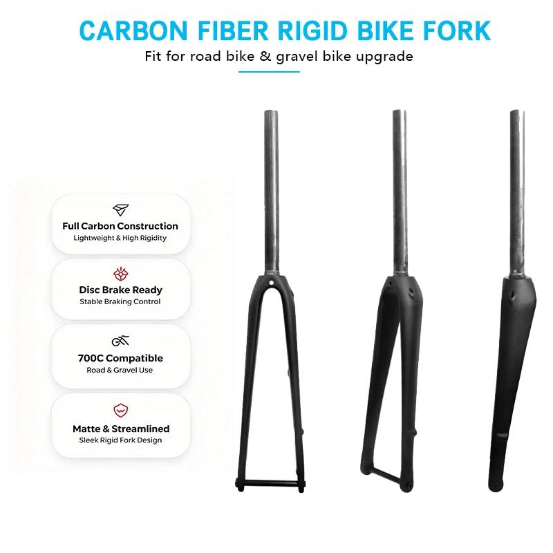 Ultra-Light Carbon Fiber Road Bike Fork 700C Disc Brake Flat Mount 100x12mm Thru Axle Straight/Tapered Steerer T800 Toray