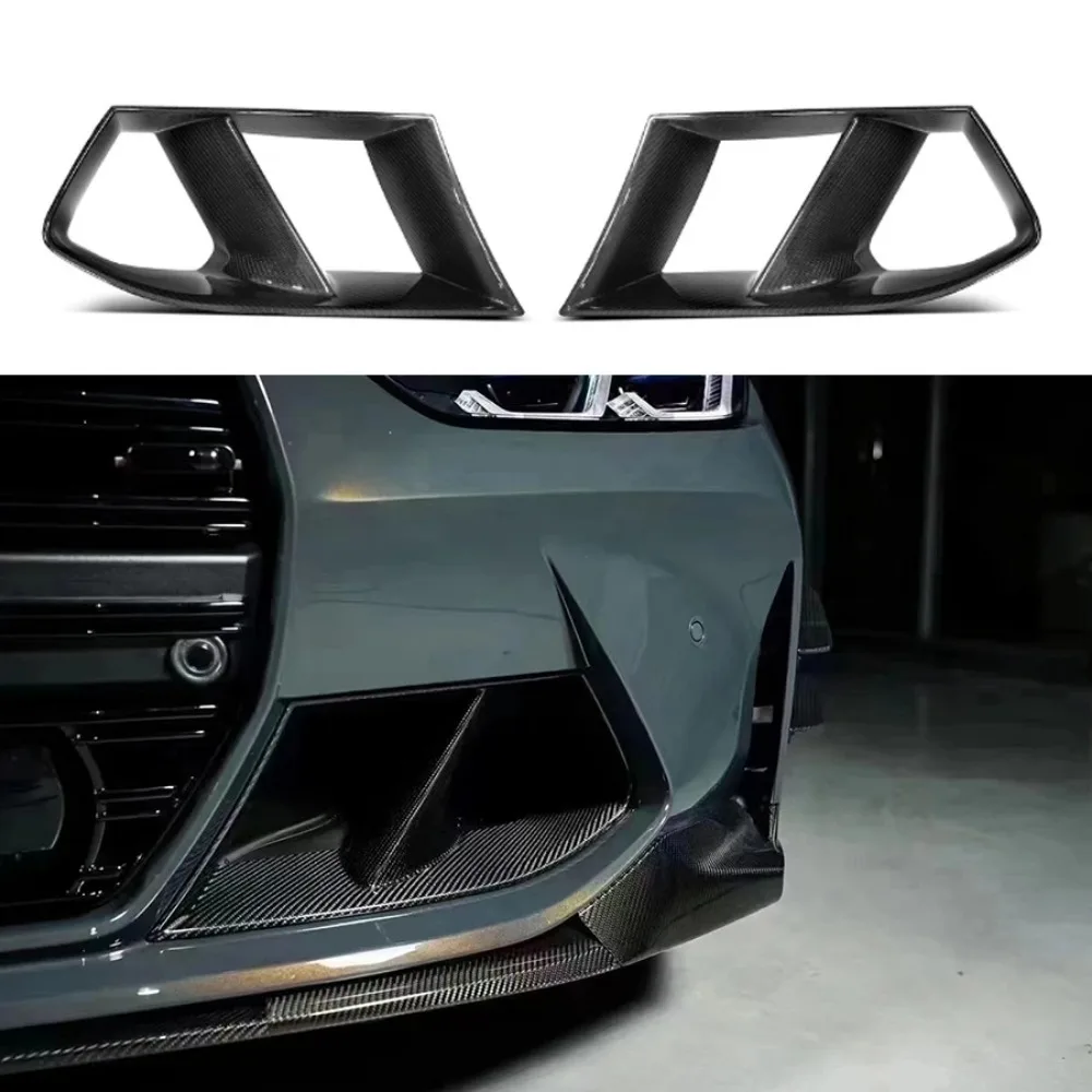 For BMW M3 M4 G80 G82 G83 2021+ Dry Carbon Fiber Fog Lamp Frame Grill Front Bumper Air Vent Cover Tuyere Upgrade Body Kit