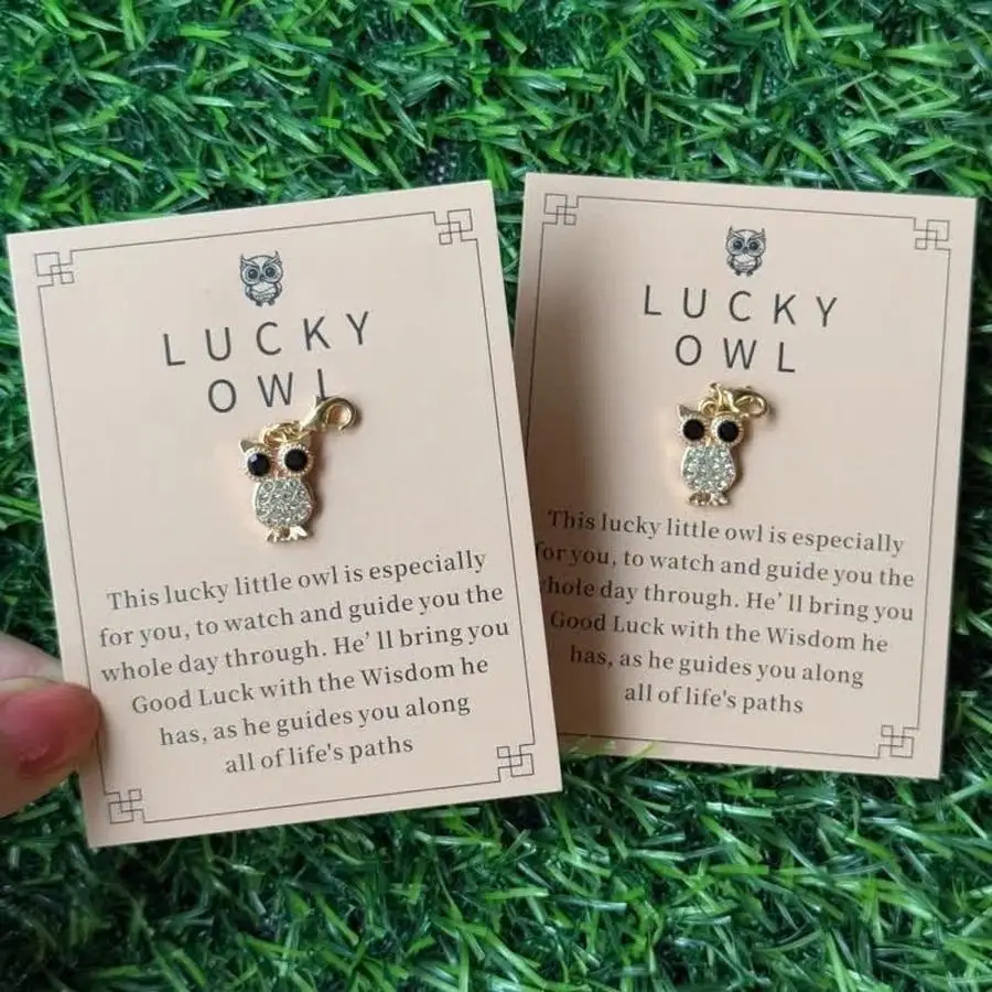 1/5/10/20/50/100pcs Golden Lucky Owl Pocket Hug Card - Gift To Encourage Friends And Think Of You, Cute Glitter Gold Animal Keyc
