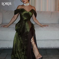 LORIE Shiny Satin Slit Mermaid Evening Dress Off Shoulder Princess Prom Dress Sweetheart Illsion Backless Ball Gowns Customized