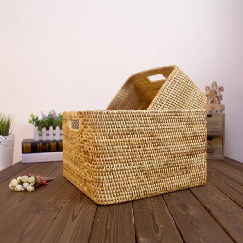 Vietnamese rattan storage basket American woven basket coffee table sundries desktop rectangular basket