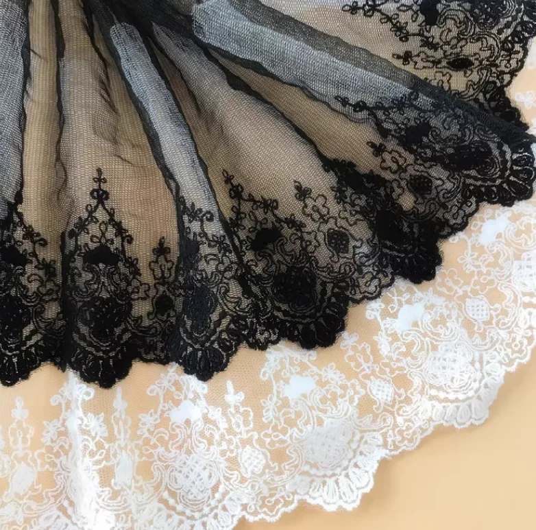 White Black 18cm Embroidery Lace Trim, DIY Handmade Lace Accessories Textile Fabrics RS47