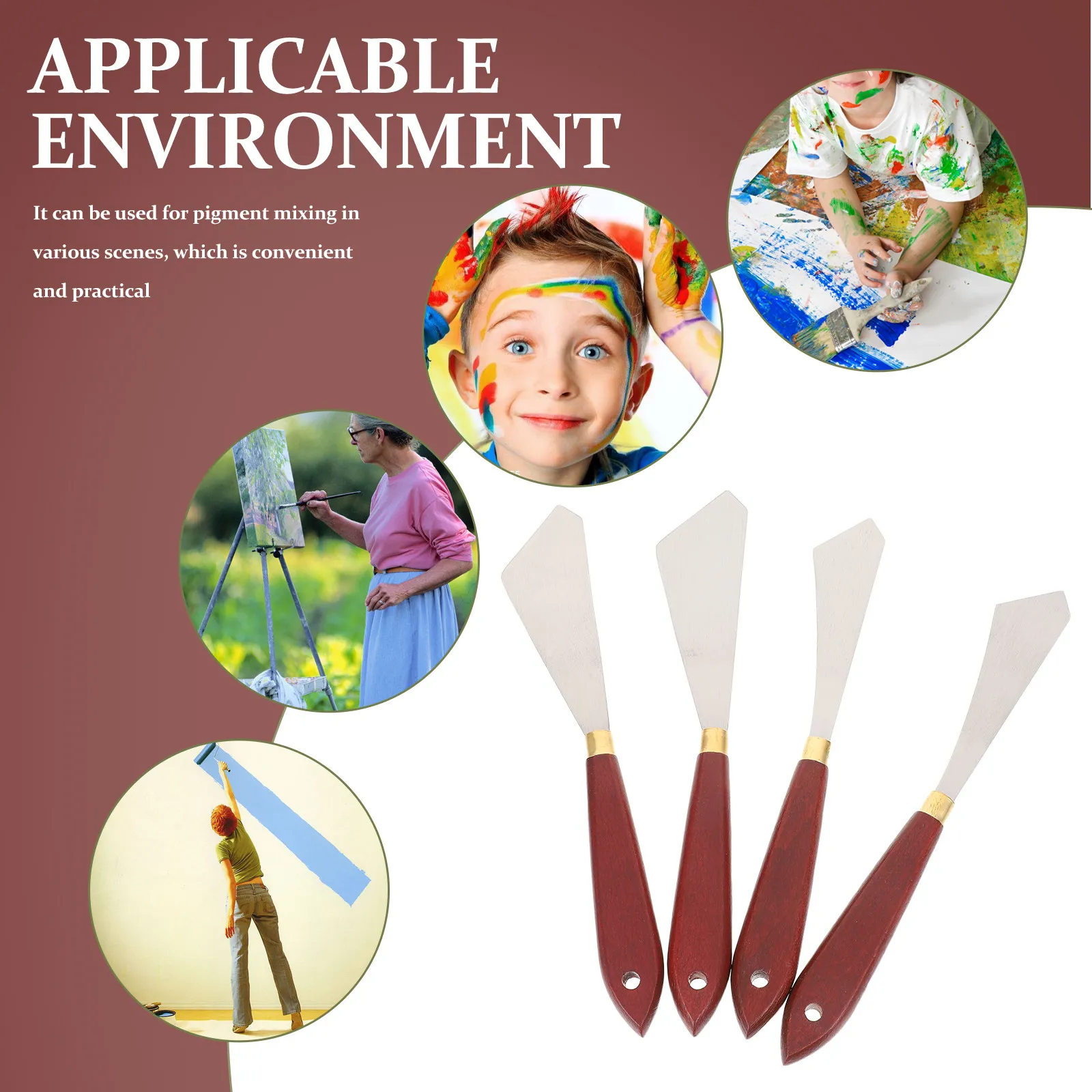 4Pcs Oil Painting Knife Set Stainless Steel Painting Scrapers Pigment Mixing Tools Ergonomic Wood Handles Lightweight Portable