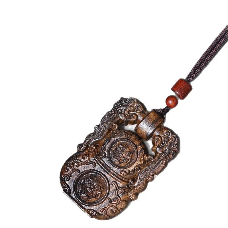 Agarwood Carved Peace Tag Pendant Heaven Earth Lock Dragon Tiger 46 Brand Unisex Cultural Play Necklace Ornament