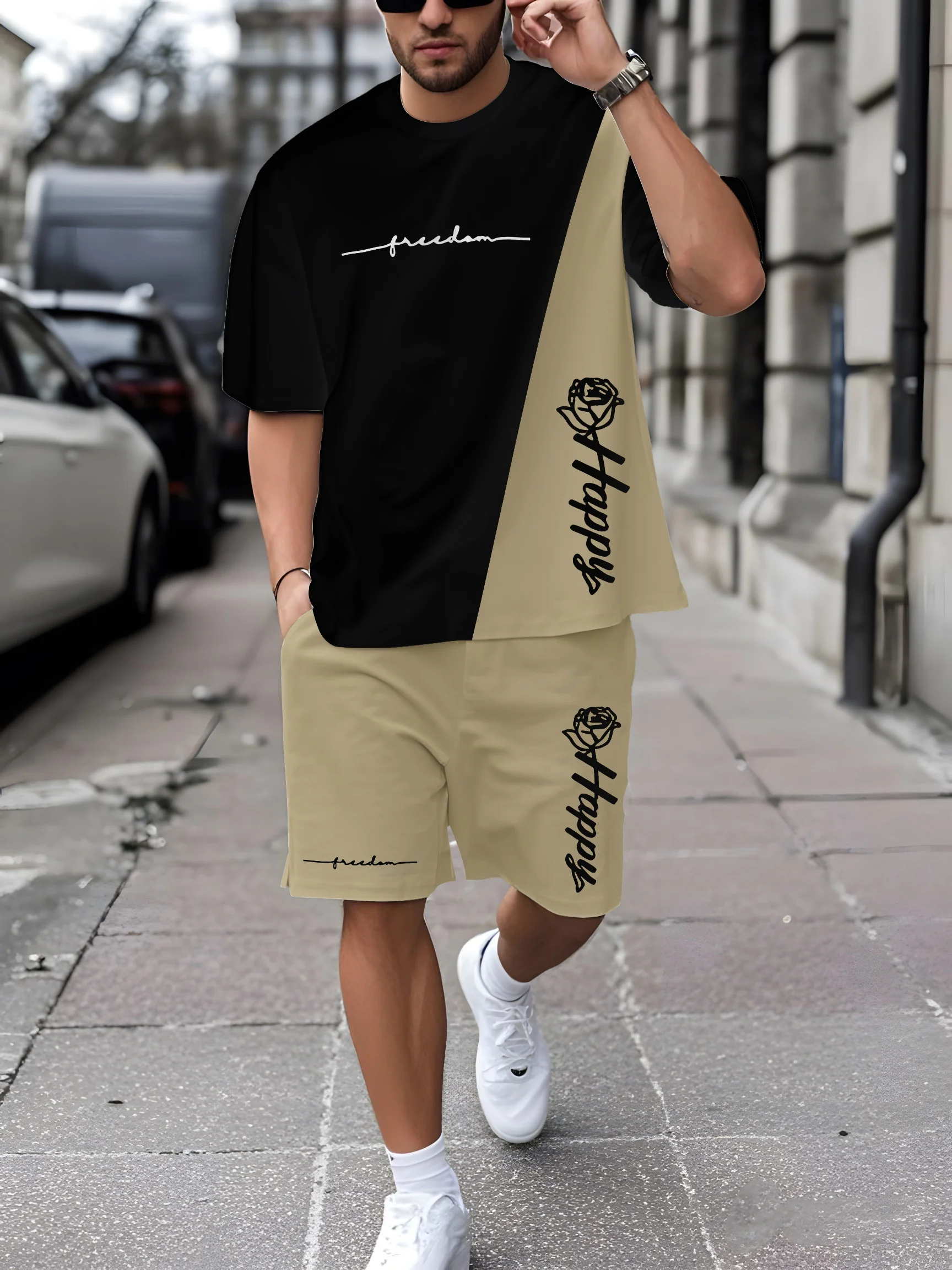 

Summer Hot Selling Men Printed Short Sleeved T-shirt Casual Shorts Set Men T-shirt Shorts Casual Set Quick Drying Breathable