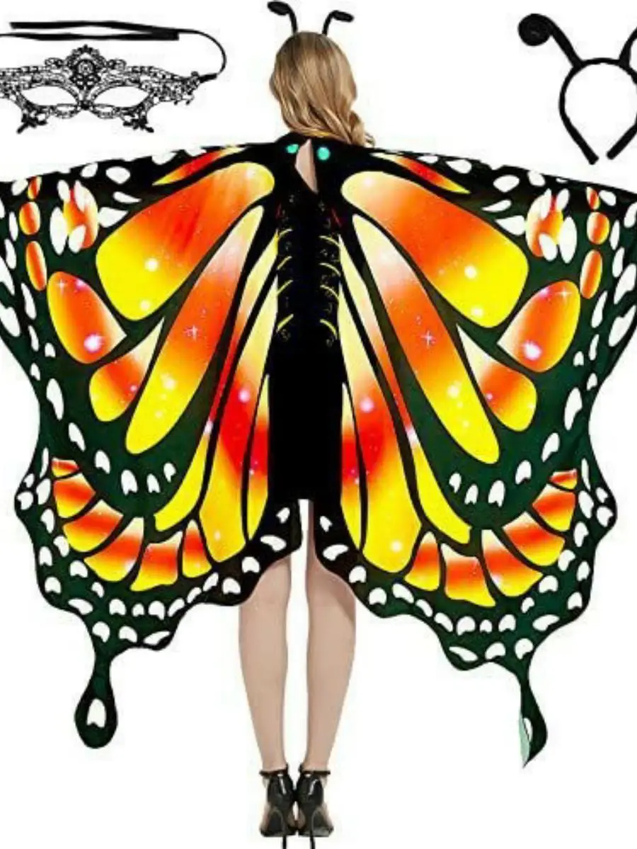 ชุดคอสเพลย์สีสันสดใสสำหรับงานเต้นรำวันฮาโลวีน ปีกขนาดใหญ่ ชุดพื้นเมืองสำหรับผู้หญิง ชุดแสดงบนเวที